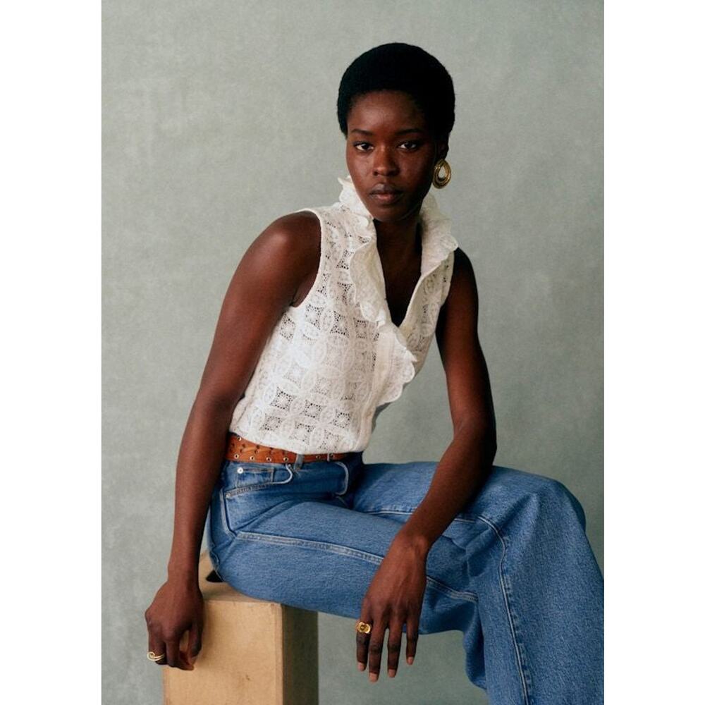 SeZane Celinda Sleeveless Lace Shirt - 40 - Plain Ecru Guipure - Picture 3 of 5